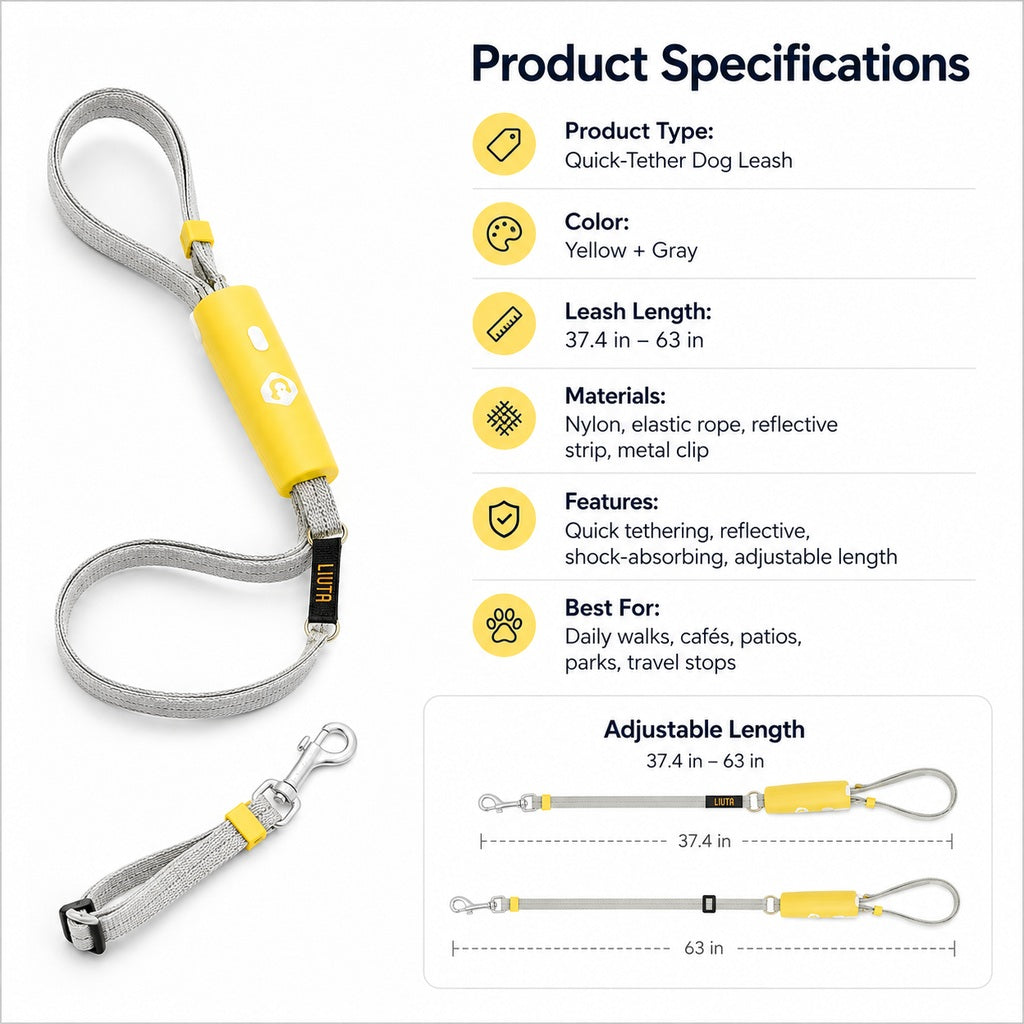 Quick-Tether Dog Leash for Cafes, Patios & Parks - Keep Your Dog Close Hands-Free