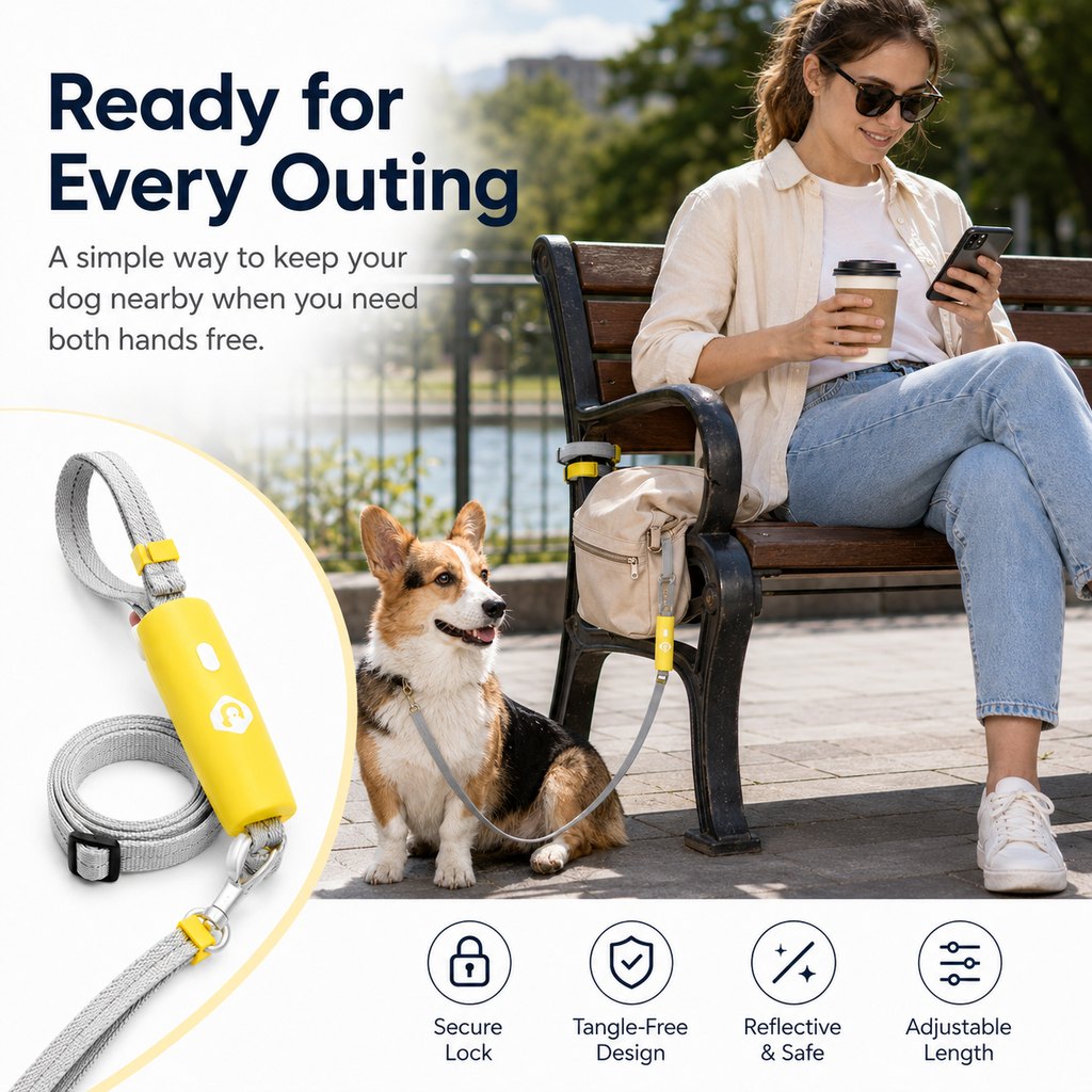 Quick-Tether Dog Leash for Cafes, Patios & Parks - Keep Your Dog Close Hands-Free