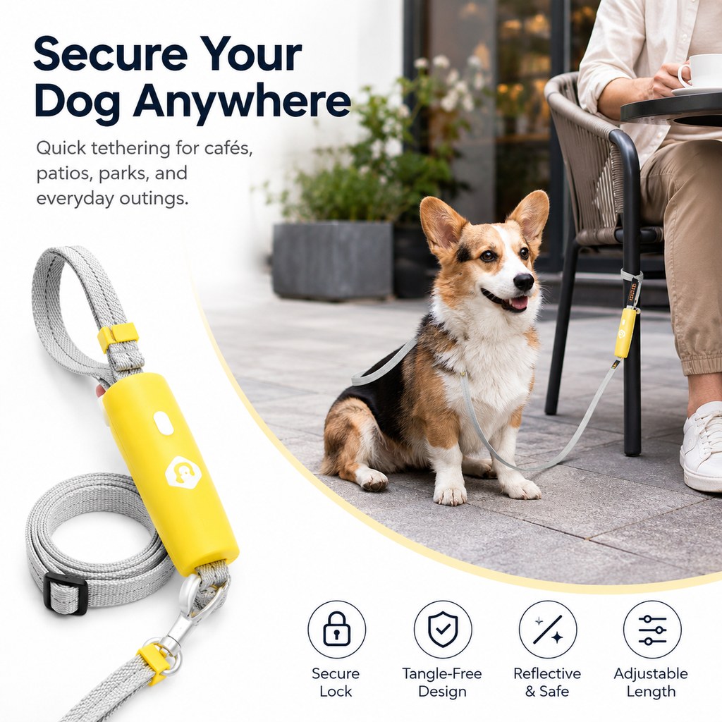 Quick-Tether Dog Leash for Cafes, Patios & Parks - Keep Your Dog Close Hands-Free