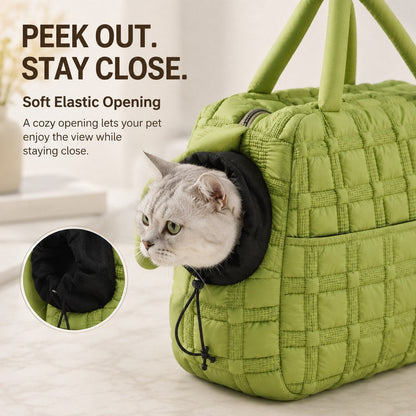 Quilted Pet Carrier Tote for Cats & Small Dogs – Easy Hand & Shoulder Carry for Walks, Errands & Everyday Outings
