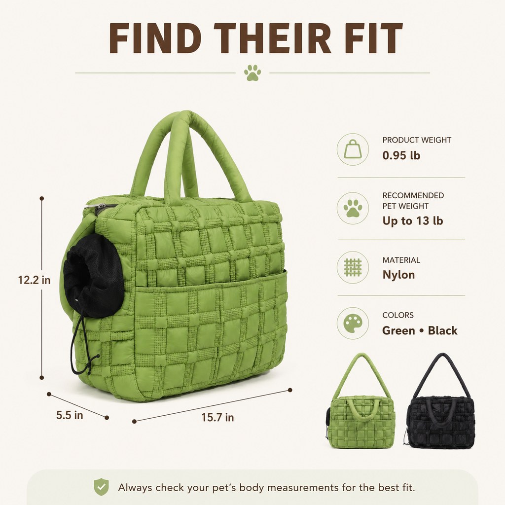 Quilted Pet Carrier Tote for Cats & Small Dogs – Easy Hand & Shoulder Carry for Walks, Errands & Everyday Outings