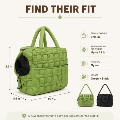 Quilted Pet Carrier Tote for Cats & Small Dogs – Easy Hand & Shoulder Carry for Walks, Errands & Everyday Outings
