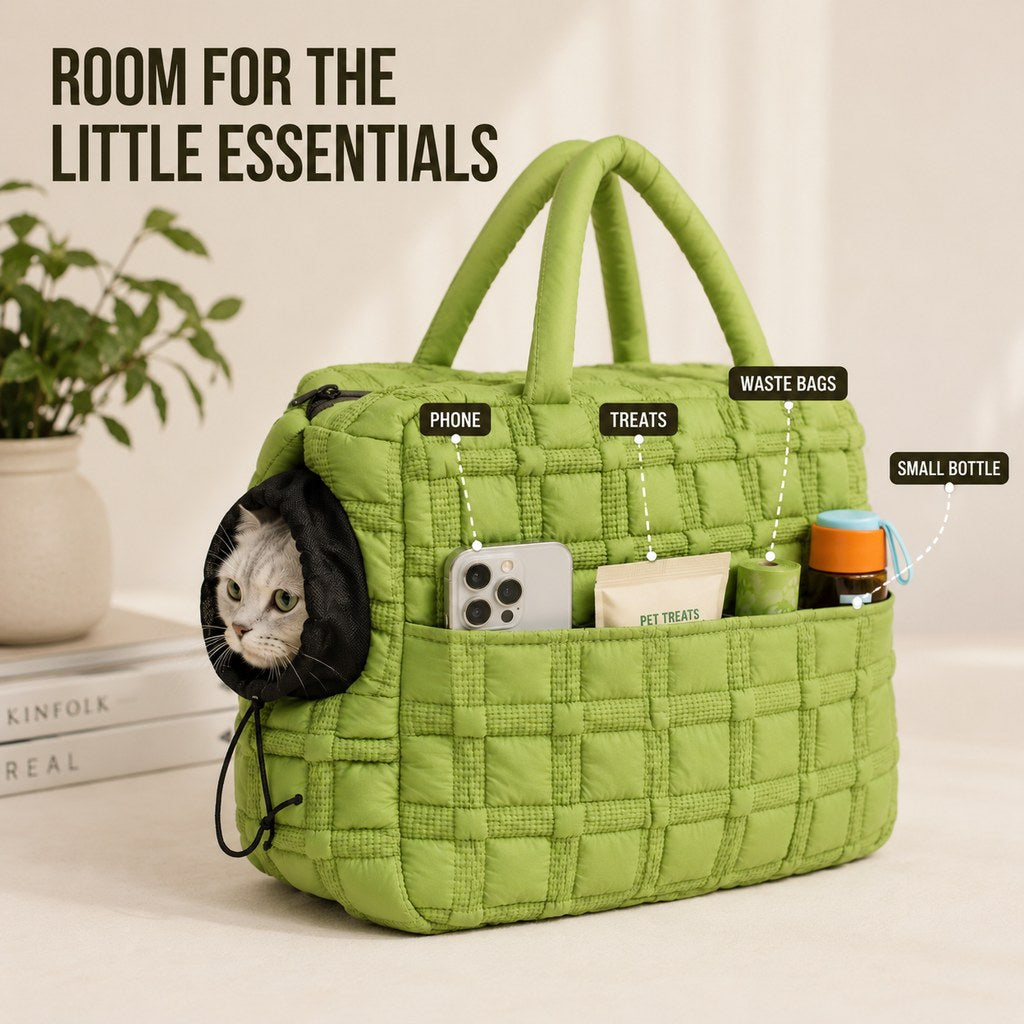 Quilted Pet Carrier Tote for Cats & Small Dogs – Easy Hand & Shoulder Carry for Walks, Errands & Everyday Outings