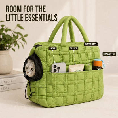 Quilted Pet Carrier Tote for Cats & Small Dogs – Easy Hand & Shoulder Carry for Walks, Errands & Everyday Outings