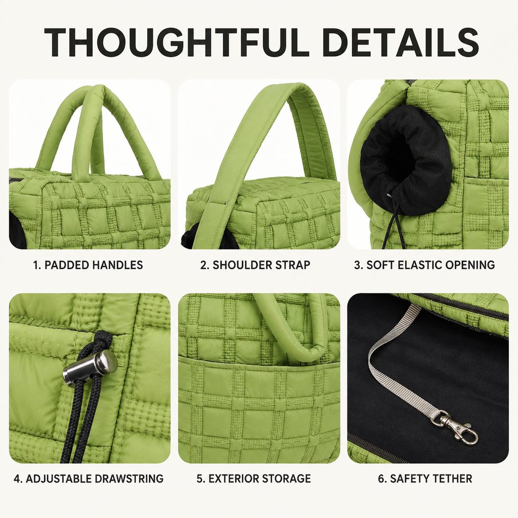 Quilted Pet Carrier Tote for Cats & Small Dogs – Easy Hand & Shoulder Carry for Walks, Errands & Everyday Outings