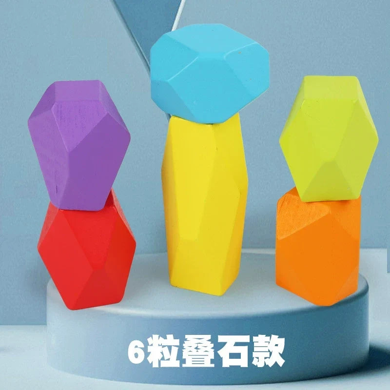 Six-piece wooden balancing stone block set