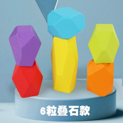 Six-piece wooden balancing stone block set