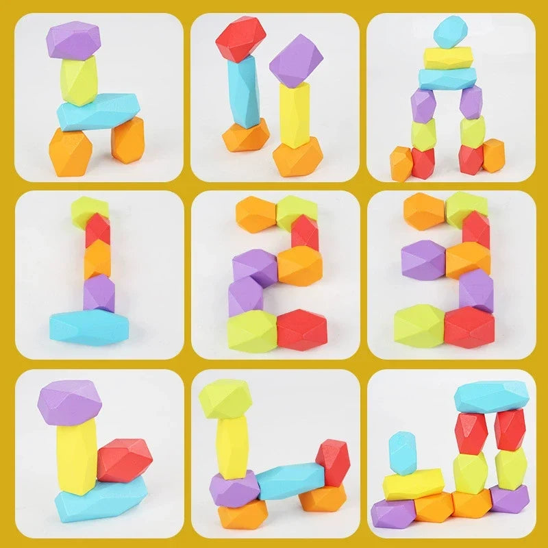 Creative building examples using colourful balancing stone blocks