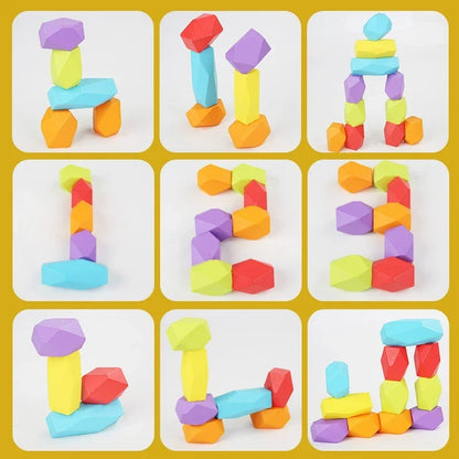 Creative building examples using colourful balancing stone blocks