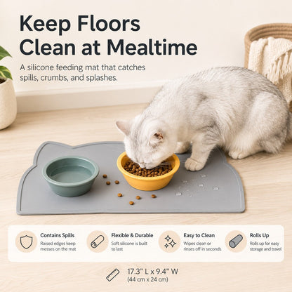 Raised-Edge Silicone Pet Feeding Mat for Cats & Dogs - Keeps Floors Clean at Mealtime