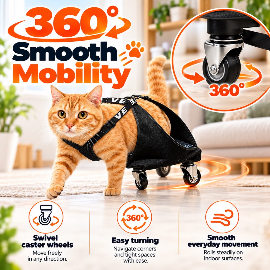 Rear Leg Pet Wheelchair for Cats & Small Dogs – Mobility Support for Weak Hind Legs & Daily Walking