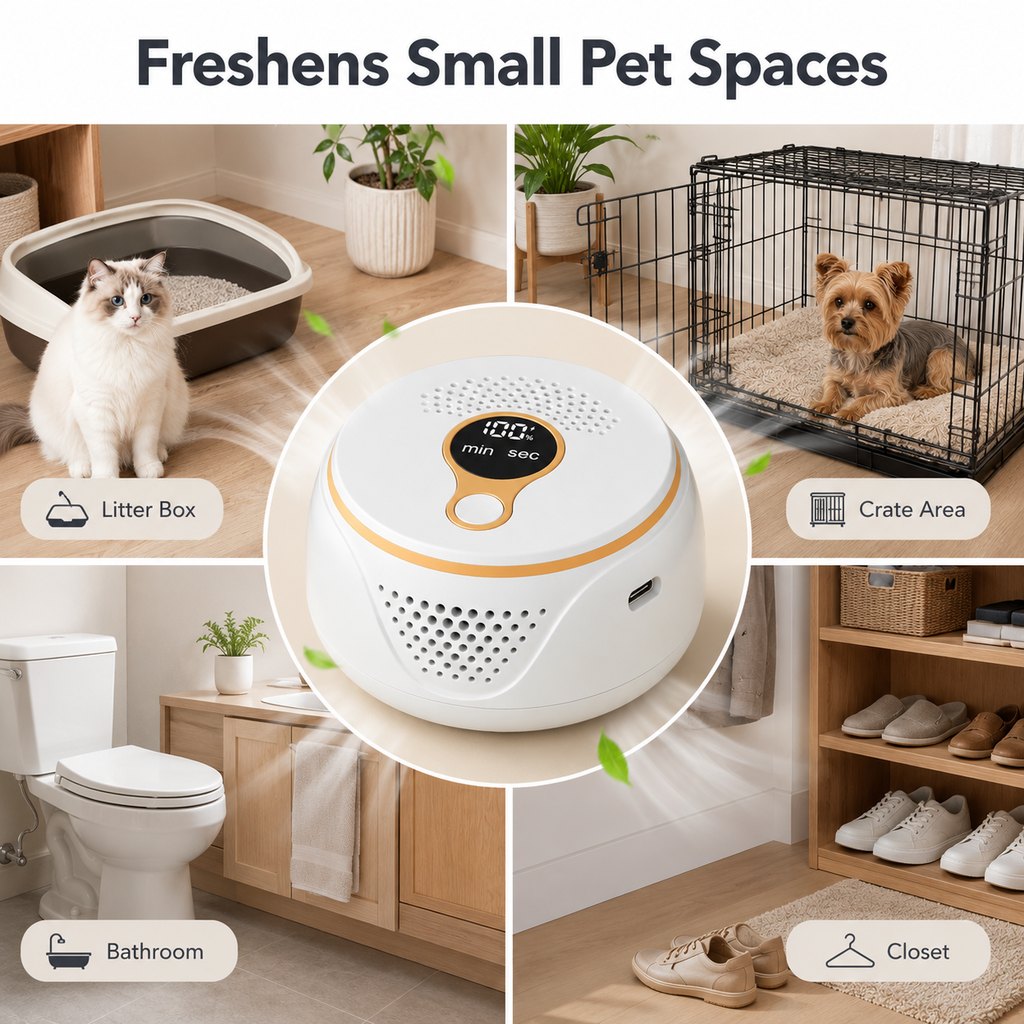 Rechargeable Ozone Pet Odor Deodorizer for Litter Box & Empty Crate Areas – USB-C Odor Treatment Device for Unoccupied Small Spaces
