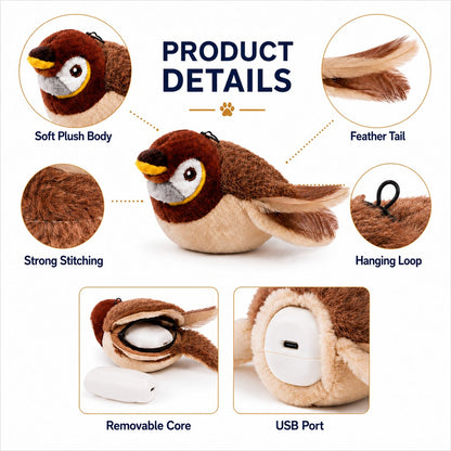 Rechargeable Interactive Cat Toy - Flapping Bird, Plush Animal & Motion Activated Toys for Indoor Cats