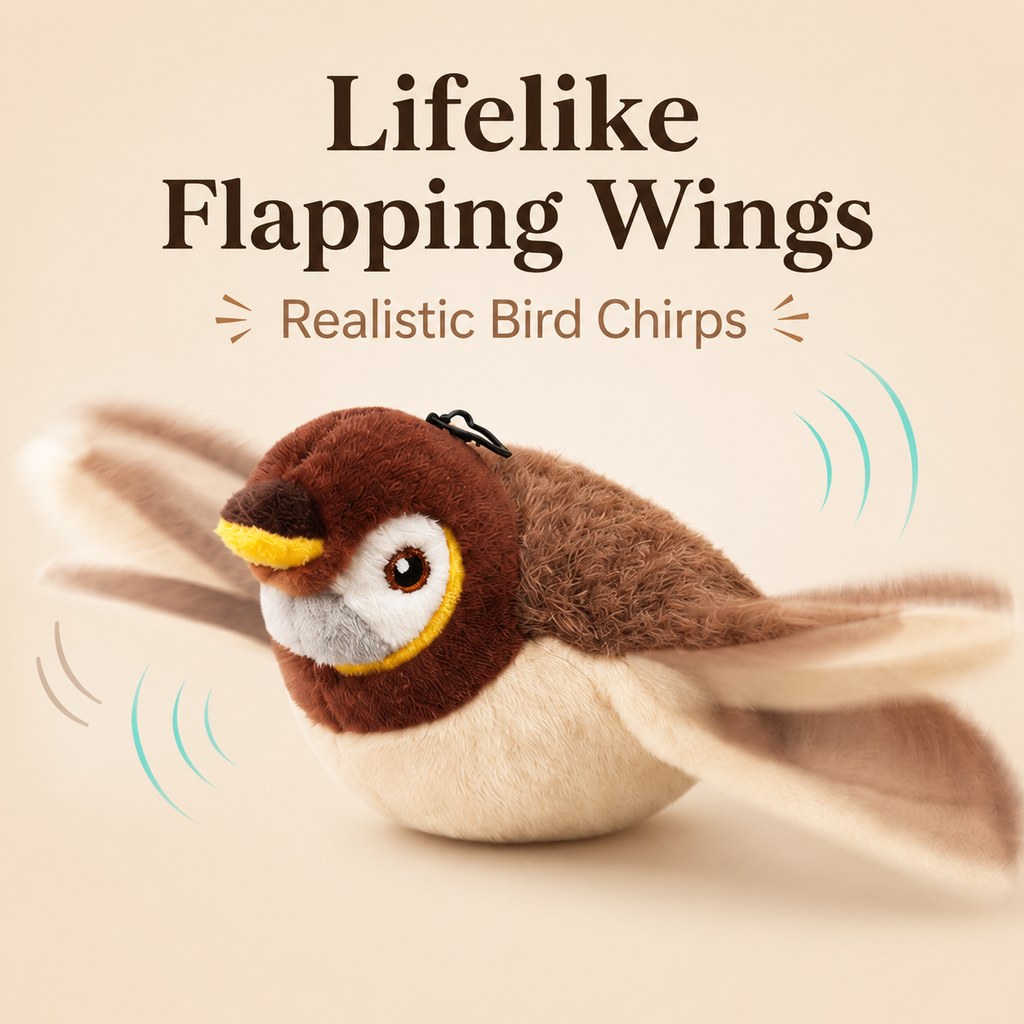 Rechargeable Interactive Cat Toy - Flapping Bird, Plush Animal & Motion Activated Toys for Indoor Cats