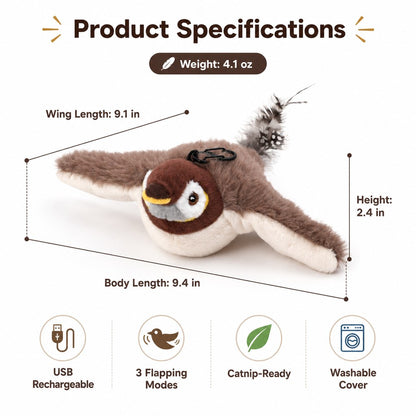 Rechargeable Interactive Cat Toy - Flapping Bird, Plush Animal & Motion Activated Toys for Indoor Cats