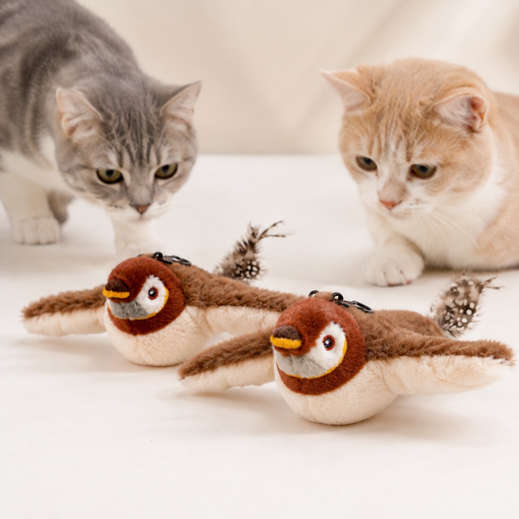 Rechargeable Interactive Cat Toy - Flapping Bird, Plush Animal & Motion Activated Toys for Indoor Cats
