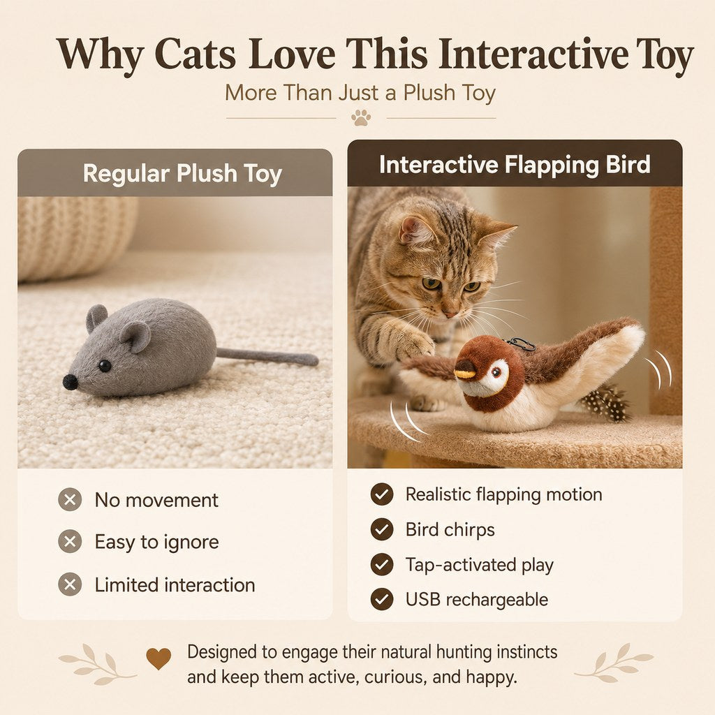 Rechargeable Interactive Cat Toy - Flapping Bird, Plush Animal & Motion Activated Toys for Indoor Cats