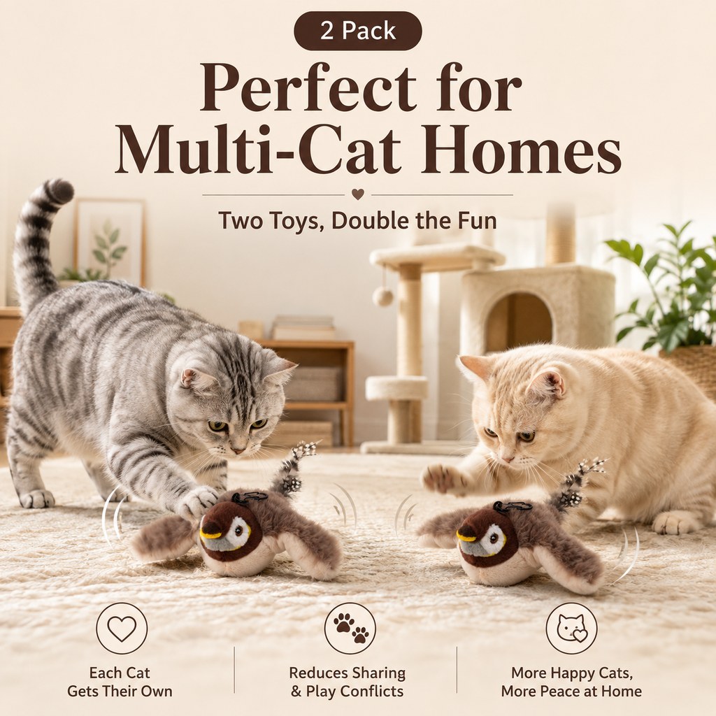 Rechargeable Interactive Cat Toy - Flapping Bird, Plush Animal & Motion Activated Toys for Indoor Cats