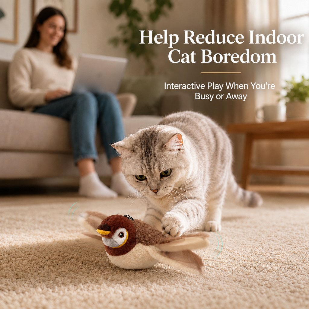 Rechargeable Interactive Cat Toy - Flapping Bird, Plush Animal & Motion Activated Toys for Indoor Cats