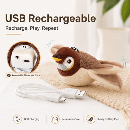 Rechargeable Interactive Cat Toy - Flapping Bird, Plush Animal & Motion Activated Toys for Indoor Cats