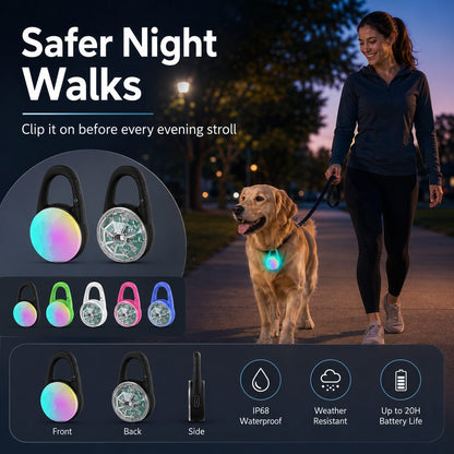 Rechargeable Clip-On LED Dog Safety Light for Night Walks - Keeps Pets Visible During Evening Walks, Jogging & Outdoor Adventures