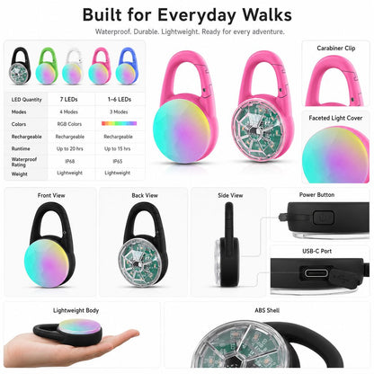Rechargeable Clip-On LED Dog Safety Light for Night Walks - Keeps Pets Visible During Evening Walks, Jogging & Outdoor Adventures