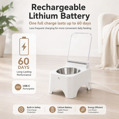 Smart Auto-Opening Covered Cat Bowl for Cleaner Indoor Feeding - Rechargeable Dustproof Cat Feeder