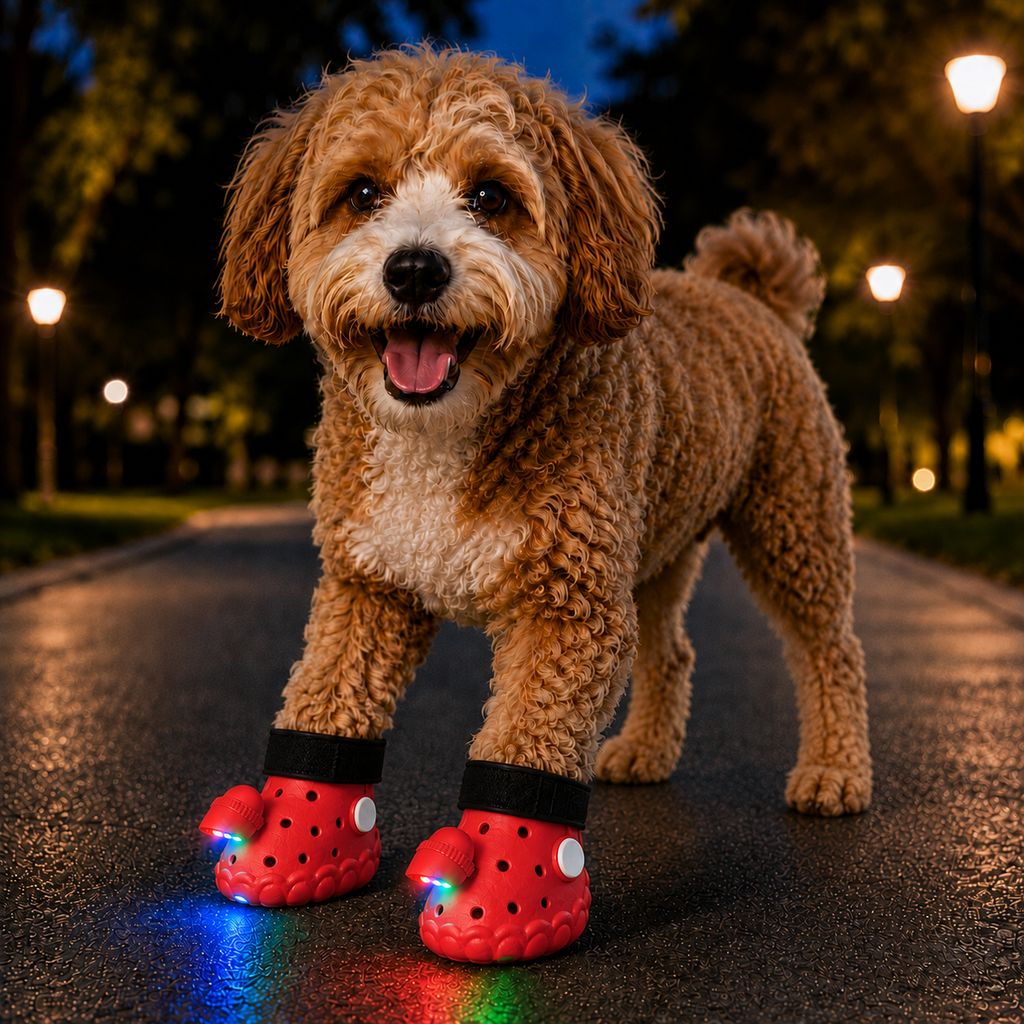 Step-Activated RGB Light-Up Dog Boots for Night Walks – Low-Light Visibility & Lightweight EVA Paw Coverage