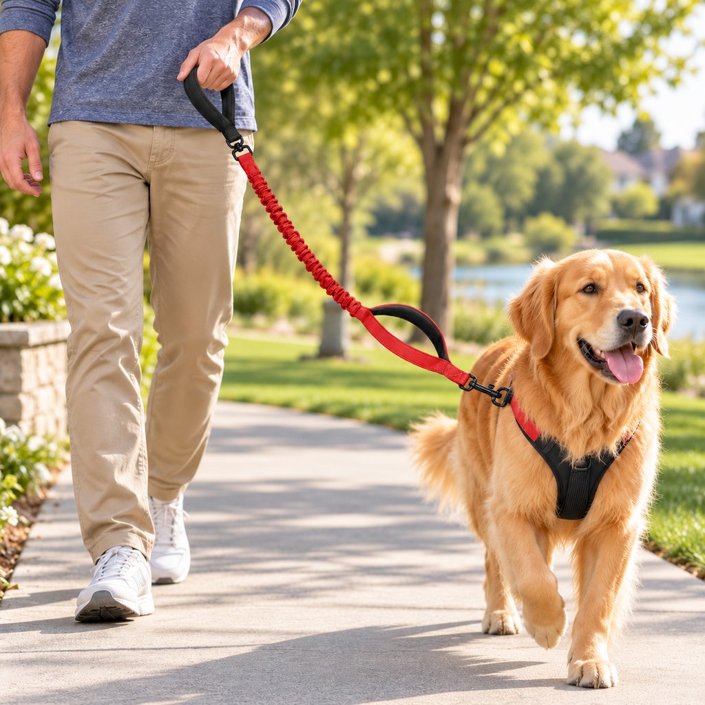 Dual Handle Shock-Absorbing Bungee Dog Leash for City Walks, Jogging & Hiking - Softer Pulls, Quick Close Control