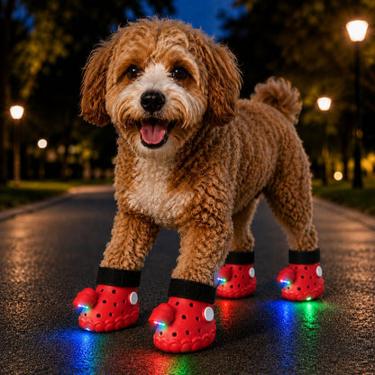 Step-Activated RGB Light-Up Dog Boots for Night Walks – Low-Light Visibility & Lightweight EVA Paw Coverage