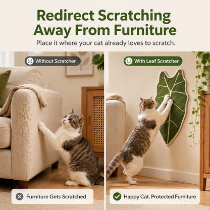 Botanical Stick-On Sisal Cat Scratcher Mat for Walls, Doors & Floors - Redirect Scratching Away From Furniture