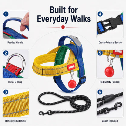 No-Choke French Bulldog Harness & Leash Set for Daily Walks - Reflective, Easy-Control Fit for Broad-Chest Dogs