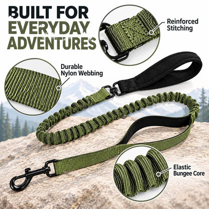 Dual Handle Shock-Absorbing Bungee Dog Leash for City Walks, Jogging & Hiking - Softer Pulls, Quick Close Control