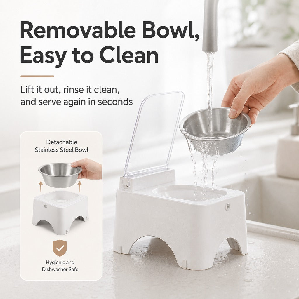 Smart Auto-Opening Covered Cat Bowl for Cleaner Indoor Feeding - Rechargeable Dustproof Cat Feeder