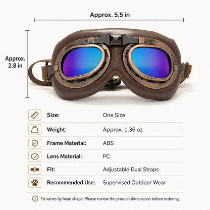 Retro Aviator Dog Goggles for Hiking & Road Trips - Adjustable Padded Eyewear That Helps Reduce Wind & Dust Exposure
