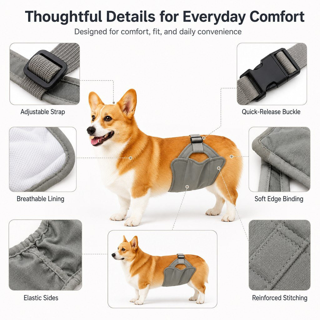 Reusable Female Dog Diaper for Heat Cycles - Adjustable Washable Sanitary Pants for Home & Travel