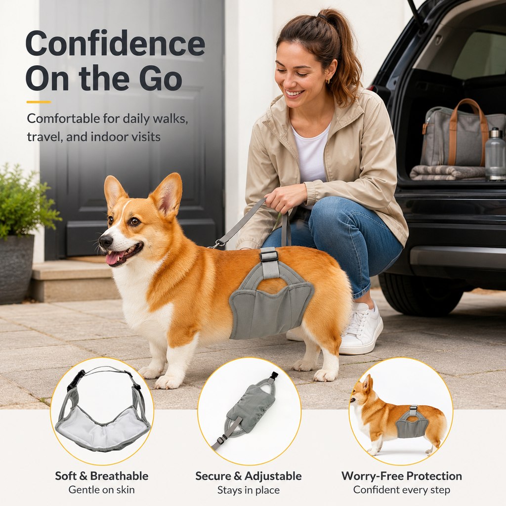 Reusable Female Dog Diaper for Heat Cycles - Adjustable Washable Sanitary Pants for Home & Travel