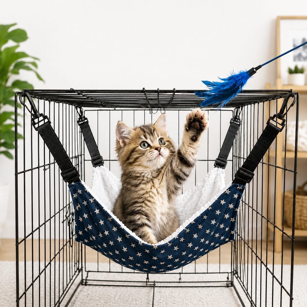 Reversible Cat Cage Hammock with Adjustable Straps - Space-Saving Hanging Bed for Wire Crates