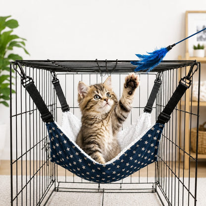 Reversible Cat Cage Hammock with Adjustable Straps - Space-Saving Hanging Bed for Wire Crates