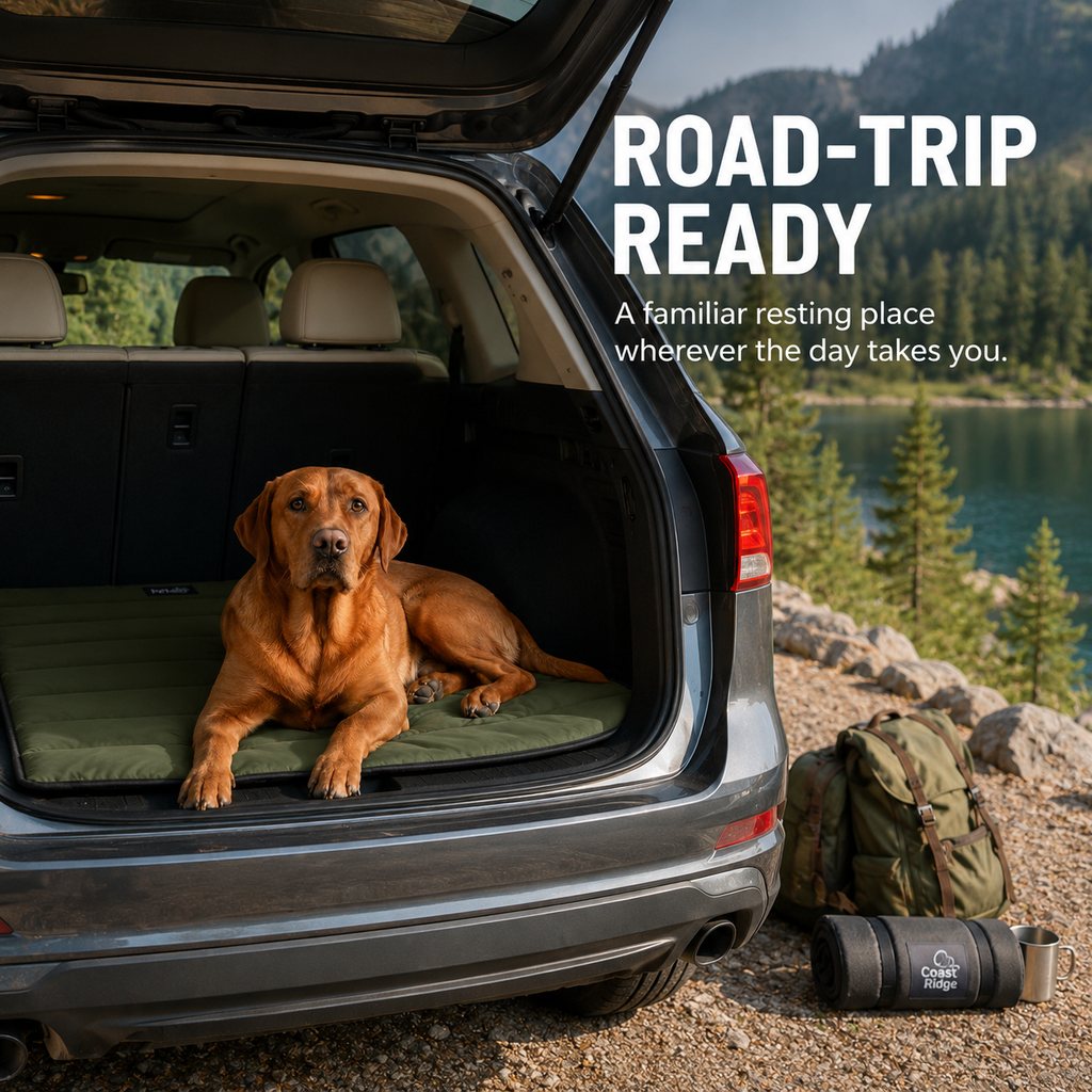 Portable Roll-Up Dog Travel Mat for Camping & Car Trips - Keeps Pets Off Damp, Dirty Ground