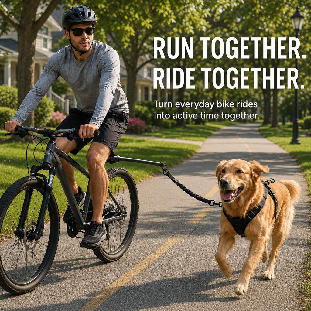 Hands-Free Dog Bike Leash with Shock-Absorbing Bungee – Bike-Mounted Side Arm for Controlled Side-by-Side Runs