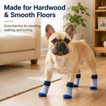 French Bulldog Non-Slip Socks for Tile & Hardwood Floors - Helps Reduce Back-Leg Slipping, 4-Pack