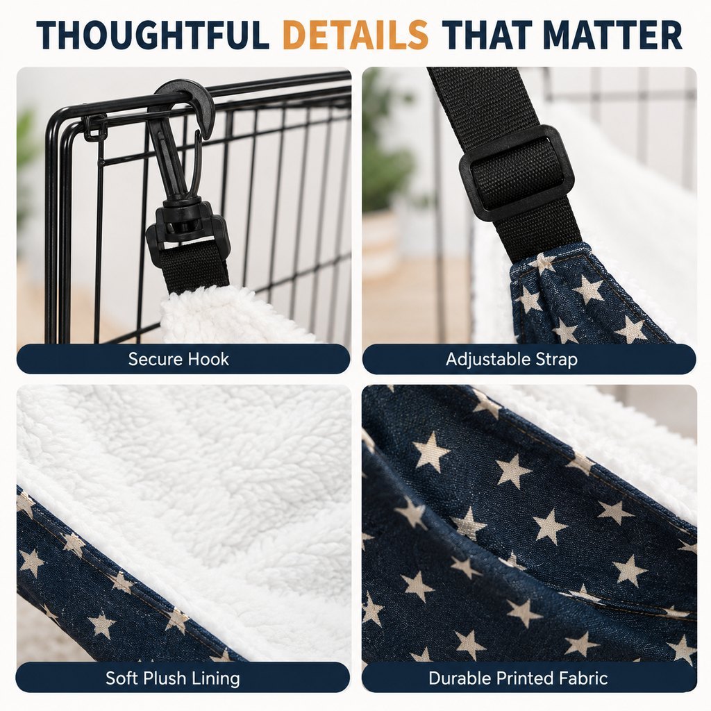 Reversible Cat Cage Hammock with Adjustable Straps - Space-Saving Hanging Bed for Wire Crates