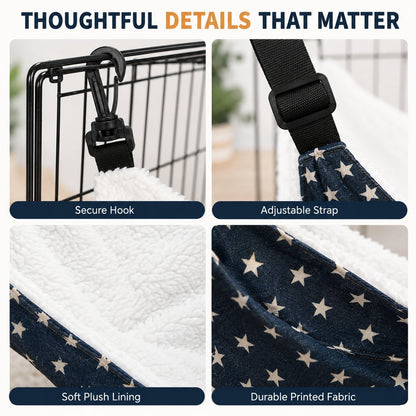 Reversible Cat Cage Hammock with Adjustable Straps - Space-Saving Hanging Bed for Wire Crates