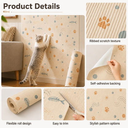 Self-Adhesive Cat Scratch Mat for Wall & Furniture Protection – Cuttable Cat Scratching Pad for Sofa, Door, Bedside & Home Surfaces