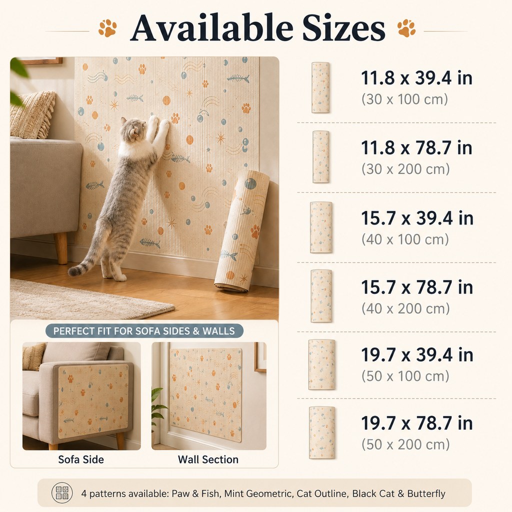 Self-Adhesive Cat Scratch Mat for Wall & Furniture Protection – Cuttable Cat Scratching Pad for Sofa, Door, Bedside & Home Surfaces