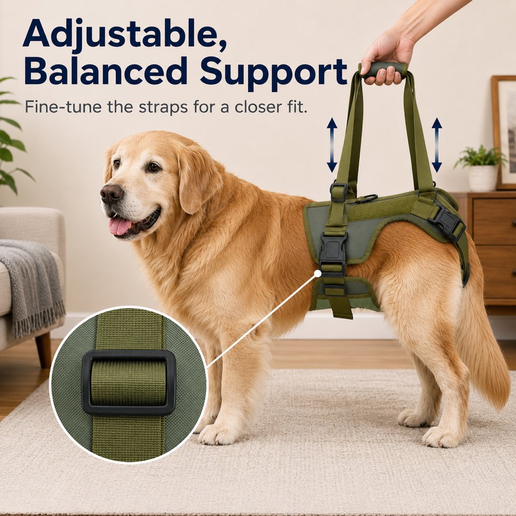 Rear Support Dog Lift Harness for Stairs, Walks & Recovery - Padded Assist Harness for Senior, Injured & Weak-Hind-Leg Dogs