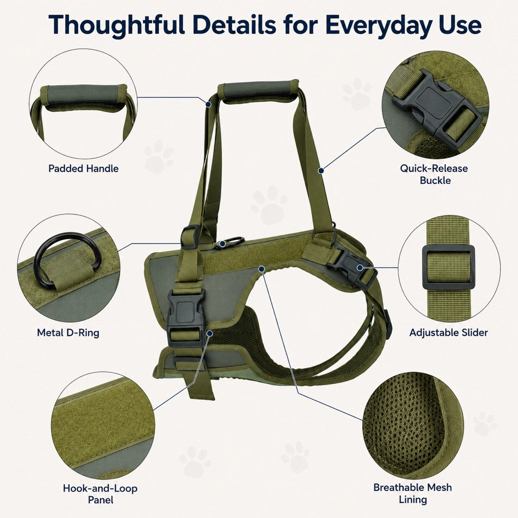 Rear Support Dog Lift Harness for Stairs, Walks & Recovery - Padded Assist Harness for Senior, Injured & Weak-Hind-Leg Dogs