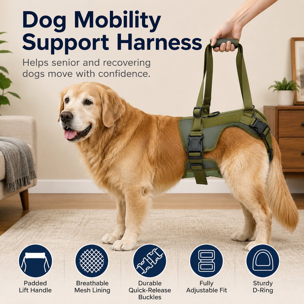 Rear Support Dog Lift Harness for Stairs, Walks & Recovery - Padded Assist Harness for Senior, Injured & Weak-Hind-Leg Dogs