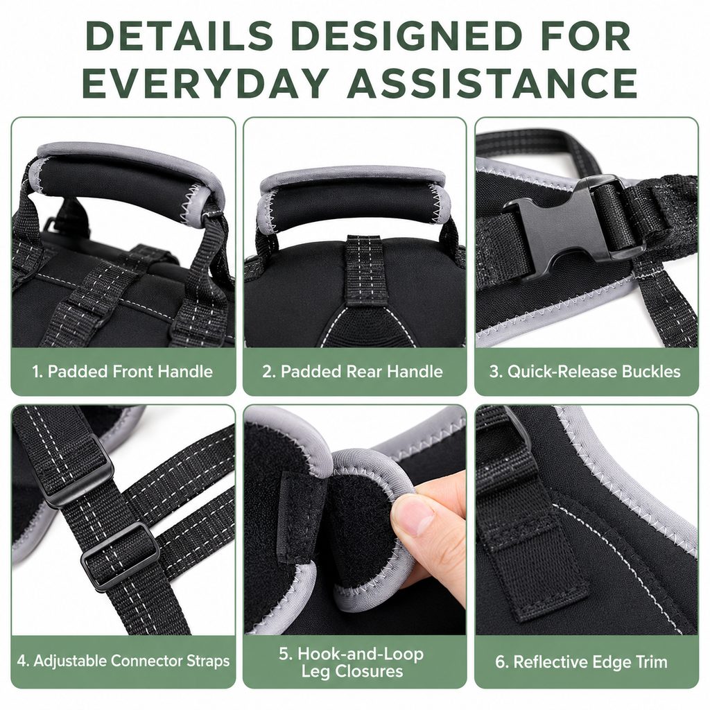 Full-Body Dog Lift Harness with Dual Rear-Leg Support - Easier Standing, Stairs & Car Entry